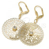 Oro Laminado Dangle Earring, Gold Filled Style Filigree and Butterfly Design, with White Crystal, Polished, Golden Finish, 73.009