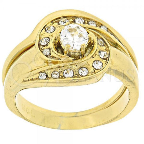 Oro Laminado Multi Stone Ring, Gold Filled Style Duo Design, with White Cubic Zirconia and White Crystal, Polished, Golden Finish, 5.166.003.09 (Size 9)