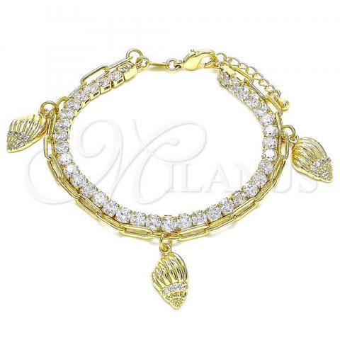 Oro Laminado Charm Bracelet, Gold Filled Style Paperclip Design, with White Cubic Zirconia and White Micro Pave, Polished, Golden Finish, 03.63.2184.08