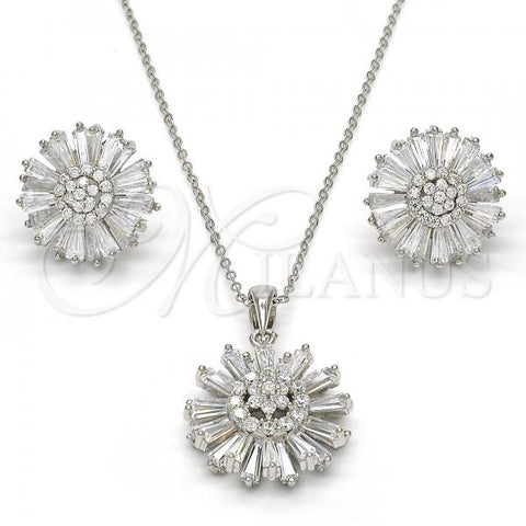 Sterling Silver Earring and Pendant Adult Set, with White Cubic Zirconia, Polished, Rhodium Finish, 10.286.0019