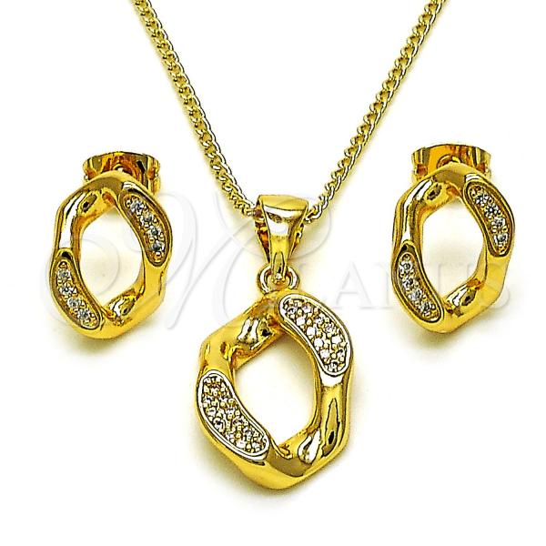 Oro Laminado Earring and Pendant Adult Set, Gold Filled Style with White Micro Pave, Polished, Golden Finish, 10.342.0123