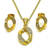Oro Laminado Earring and Pendant Adult Set, Gold Filled Style with White Micro Pave, Polished, Golden Finish, 10.342.0123