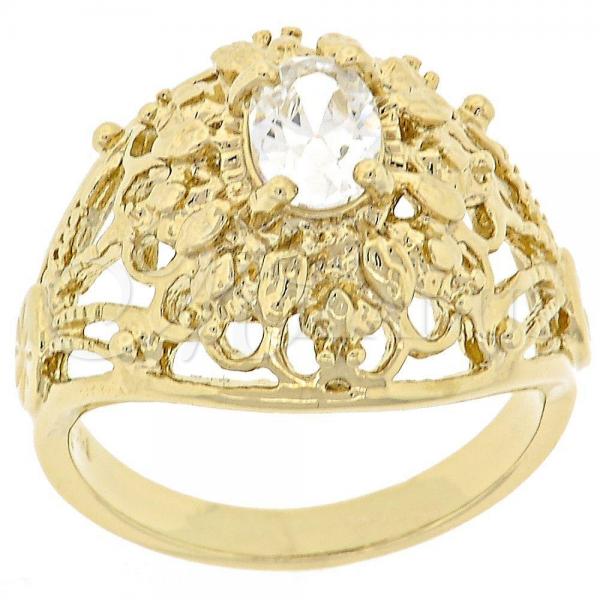 Oro Laminado Multi Stone Ring, Gold Filled Style with White Cubic Zirconia, Diamond Cutting Finish, Golden Finish, 5.165.010.07 (Size 7)
