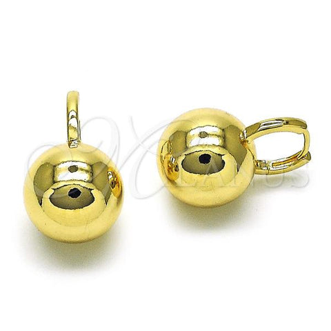 Oro Laminado Huggie Hoop, Gold Filled Style Ball Design, Polished, Golden Finish, 02.195.0262.14