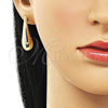 Oro Laminado Stud Earring, Gold Filled Style Teardrop and Hollow Design, Polished, Golden Finish, 02.163.0357