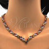 Oro Laminado Necklace and Earring, Gold Filled Style with Multicolor Cubic Zirconia, Polished, Golden Finish, 06.205.0009