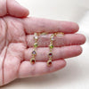 Oro Laminado Long Earring, Gold Filled Style Cluster Design, with Multicolor Cubic Zirconia, Polished, Golden Finish, 02.323.0101