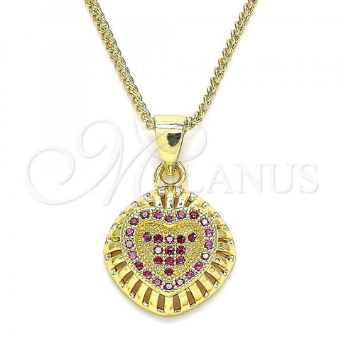 Oro Laminado Pendant Necklace, Gold Filled Style Heart Design, with Ruby Micro Pave, Polished, Golden Finish, 04.156.0332.1.20