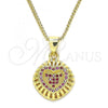 Oro Laminado Pendant Necklace, Gold Filled Style Heart Design, with Ruby Micro Pave, Polished, Golden Finish, 04.156.0332.1.20