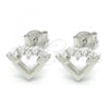 Sterling Silver Stud Earring, Heart Design, with White Micro Pave, Polished, Rhodium Finish, 02.336.0061