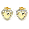 Oro Laminado Stud Earring, Gold Filled Style Heart Design, with White Micro Pave, Polished, Golden Finish, 02.156.0517