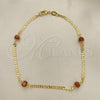 Oro Laminado Fancy Anklet, Gold Filled Style Ball and Mariner Design, Polished, Golden Finish, 03.32.0624.10