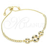 Oro Laminado Adjustable Bolo Bracelet, Gold Filled Style Flower and Crown Design, with Black and White Cubic Zirconia, Polished, Golden Finish, 03.233.0015.2.12