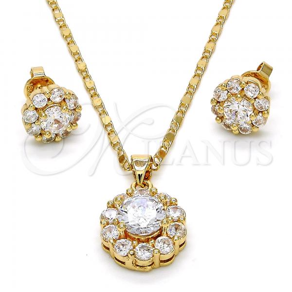 Oro Laminado Earring and Pendant Adult Set, Gold Filled Style Flower Design, with White Cubic Zirconia, Polished, Golden Finish, 10.199.0086