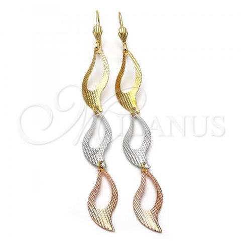 Oro Laminado Long Earring, Gold Filled Style Diamond Cutting Finish, Tricolor, 02.63.2271