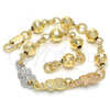 Oro Laminado Fancy Bracelet, Gold Filled Style Owl Design, Polished, Tricolor, 03.63.1957.1.07