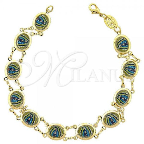 Oro Laminado Fancy Bracelet, Gold Filled Style Guadalupe Design, Polished, Golden Finish, 5.217.008.1