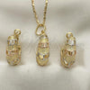Oro Laminado Earring and Pendant Adult Set, Gold Filled Style Chunky Design, Polished, Tricolor, 10.163.0008.1