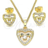 Oro Laminado Earring and Pendant Adult Set, Gold Filled Style Heart Design, with White Micro Pave and White Cubic Zirconia, Polished, Golden Finish, 10.233.0032.3