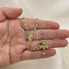 Oro Laminado Medium Rosary, Gold Filled Style Guadalupe and Crucifix Design, with Multicolor Crystal, Polished, Golden Finish, 09.326.0001.18