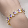 Oro Laminado Tennis Bracelet, Gold Filled Style with Amethyst and White Cubic Zirconia, Polished, Golden Finish, 03.206.0007.2.07