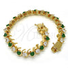Oro Laminado Tennis Bracelet, Gold Filled Style with Green and White Cubic Zirconia, Polished, Golden Finish, 03.210.0077.2.08