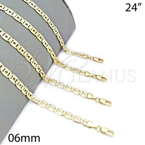 Oro Laminado Basic Necklace, Gold Filled Style Pave Mariner Design, Matte Finish, Golden Finish, 04.63.1365.24