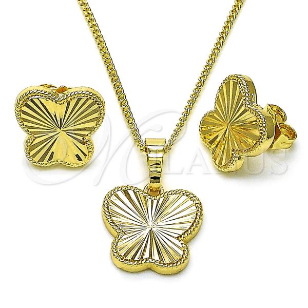 Oro Laminado Earring and Pendant Adult Set, Gold Filled Style Butterfly Design, Diamond Cutting Finish, Golden Finish, 10.413.0001