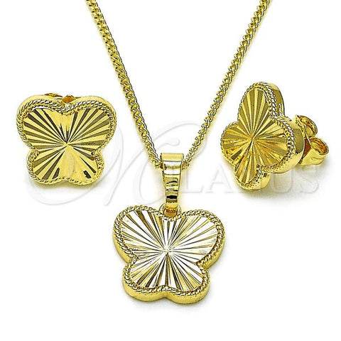Oro Laminado Earring and Pendant Adult Set, Gold Filled Style Butterfly Design, Diamond Cutting Finish, Golden Finish, 10.413.0001