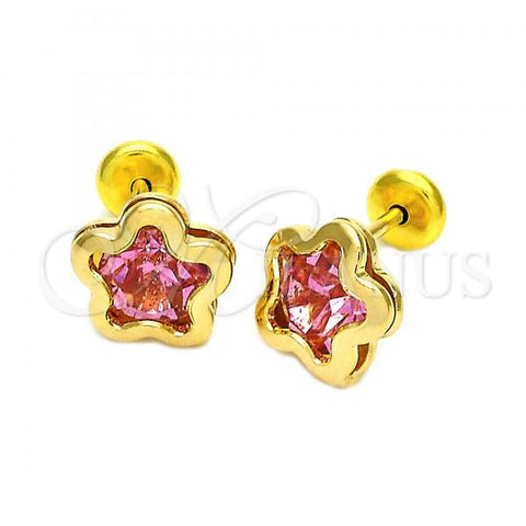 Oro Laminado Stud Earring, Gold Filled Style Star Design, with Light Rhodolite Cubic Zirconia, Polished, Golden Finish, 02.09.0029.1