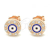 Sterling Silver Stud Earring, Evil Eye Design, with White Micro Pave, Blue Enamel Finish, Rose Gold Finish, 02.336.0151.1