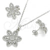 Sterling Silver Earring and Pendant Adult Set, Flower Design, with White Cubic Zirconia, Polished, Rhodium Finish, 10.286.0039
