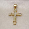 Oro Laminado Religious Pendant, Gold Filled Style Cross Design, with White Micro Pave, Polished, Golden Finish, 05.342.0219