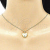 Oro Laminado Pendant Necklace, Gold Filled Style Heart Design, with White Micro Pave, Polished, Golden Finish, 04.156.0353.20