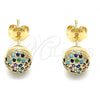 Oro Laminado Stud Earring, Gold Filled Style with Multicolor Micro Pave, Polished, Golden Finish, 02.156.0424.1