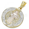 Oro Laminado Religious Pendant, Gold Filled Style San Benito Design, Polished, Tricolor, 05.351.0013.1