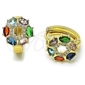 Gold Filled Hoop Earrings — Huggie Hoop Flower Design with Multicolor Cubic Zirconia — main product view — SKU 156622 | Oro Laminado aretes de aro — Huggie Hoop flor diseño with Multicolor Cubic Zirconia — SKU 156622