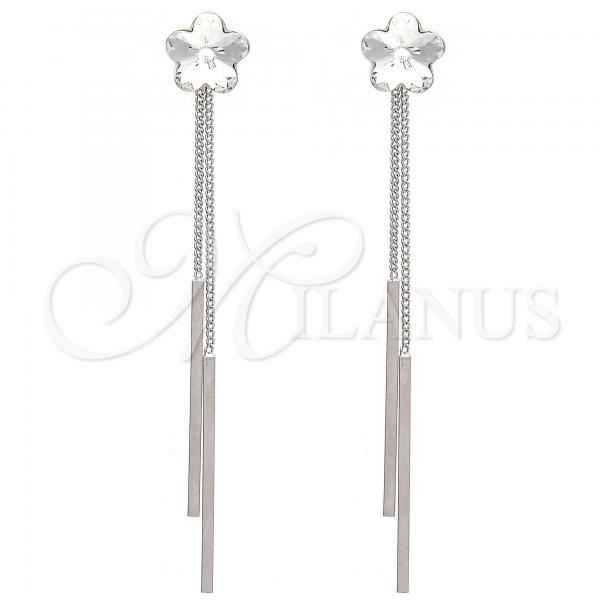 Rhodium Plated Long Earring, Flower Design, with Crystal Swarovski Crystals, Polished, Rhodium Finish, 02.239.0022