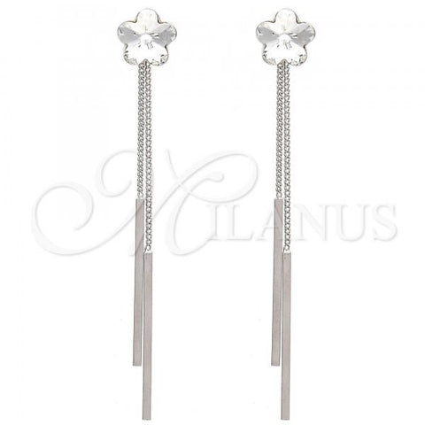 Rhodium Plated Long Earring, Flower Design, with Crystal Swarovski Crystals, Polished, Rhodium Finish, 02.239.0022