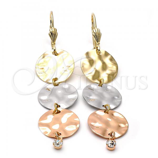 Oro Laminado Long Earring, Gold Filled Style with White Cubic Zirconia, Polished, Tricolor, 5.072.001