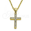 Oro Laminado Religious Pendant, Gold Filled Style Cross Design, with White Micro Pave, Polished, Golden Finish, 05.342.0095