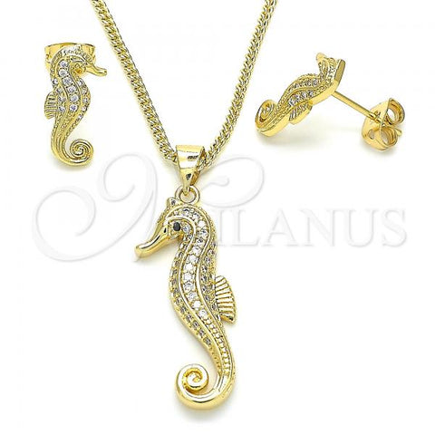Oro Laminado Earring and Pendant Adult Set, Gold Filled Style with White Cubic Zirconia, Polished, Golden Finish, 10.342.0022