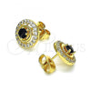 Oro Laminado Stud Earring, Gold Filled Style with Black Cubic Zirconia and White Micro Pave, Polished, Golden Finish, 02.387.0015.4