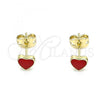 Oro Laminado Stud Earring, Gold Filled Style Heart Design, Red Enamel Finish, Golden Finish, 02.213.0292.1