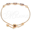 Sterling Silver Fancy Bracelet, with Sapphire Blue and White Cubic Zirconia, Polished, Rose Gold Finish, 03.369.0006.1.10