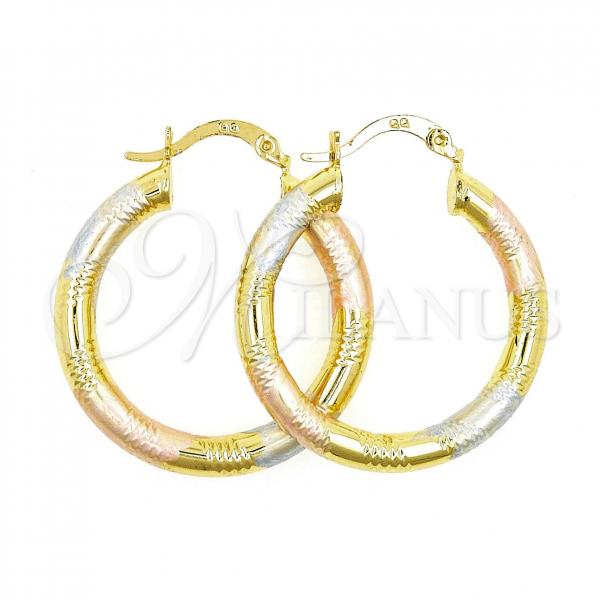 Oro Laminado Medium Hoop, Gold Filled Style Hollow Design, Diamond Cutting Finish, Tricolor, 5.139.019.1.30