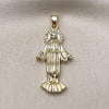 Oro Laminado Religious Pendant, Gold Filled Style Medalla Milagrosa Design, with White Cubic Zirconia, Polished, Golden Finish, 05.210.0013