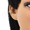 Oro Laminado Earcuff Earring, Gold Filled Style Crown Design, with White Micro Pave, Polished, Golden Finish, 02.210.0686
