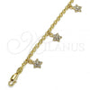 Oro Laminado Charm Bracelet, Gold Filled Style Star and Rolo Design, with White Crystal, Polished, Golden Finish, 03.63.1357.07
