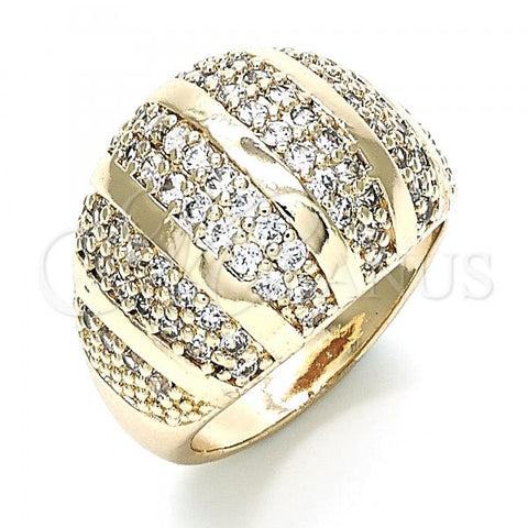 Oro Laminado Multi Stone Ring, Gold Filled Style with White Micro Pave, Polished, Golden Finish, 01.346.0011.09